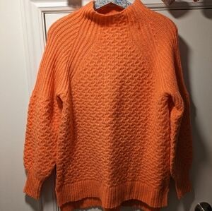 Anthropologie Orange Chunky Knit Sweater Turtleneck Pullover Size S